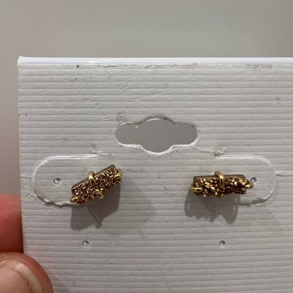 Rectangular Bronze Rhinestone Stud earrings